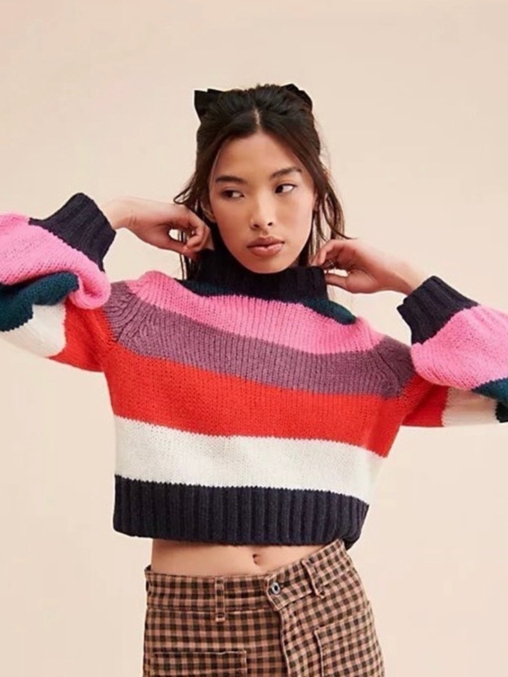 Rolla's Covergirl Gigi Knit Sweater Striped Pink White Multicolor Mohair Blend